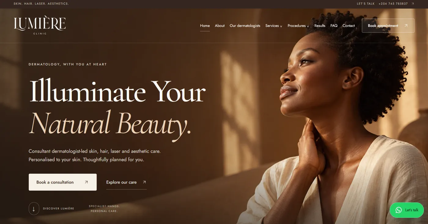 Supplied screenshot of the LUMIÈRE Clinic website